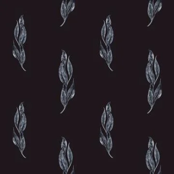 Seamless background with tree branches and leaves watercolor vertical black Stock Illustration