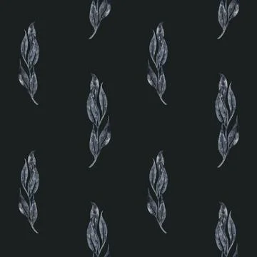 Seamless background tree branches and leaves watercolor vertical black gray Stock Illustration
