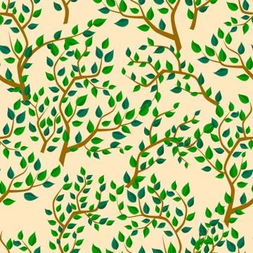 Seamless background with tree leafs Stock Illustration