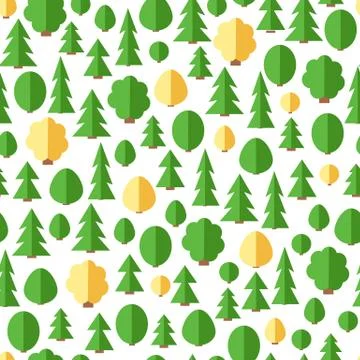 Seamless background with trees in flat style Stock Illustration