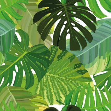 Seamless background with tropical leaves Stock Illustration