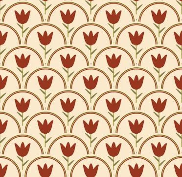 Seamless background with tulip in circle in nostalgic colors Stock Illustration