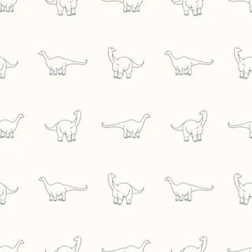 Seamless background two Apatosaurus dinosaur gender neutral pattern. Whimsical Illustrazione stock