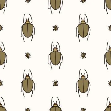 Seamless background two beetle gender neutral baby pattern. Simple whimsical Stock Illustration