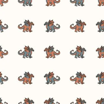 Seamless background two dragon gender neutral baby pattern. Simple whimsical 스톡 일러스트