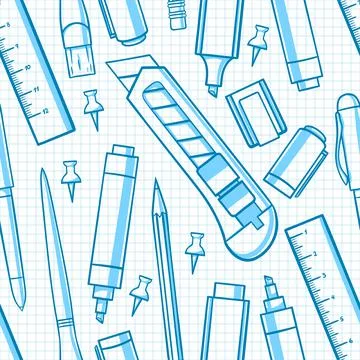 Seamless background. various stationery - 2 Stock Illustration