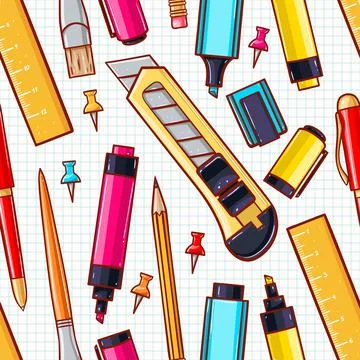 Seamless background. various stationery Illustrazione stock
