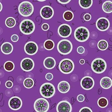 Seamless background with various wheels on purple Stock Illustration