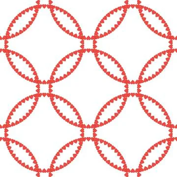 Seamless background of vector round frames of red hearts on white background. イラスト素材