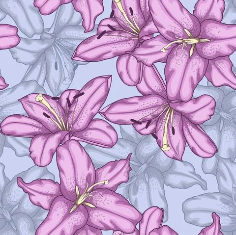 Seamless background with violet lilies. Stock Illustration