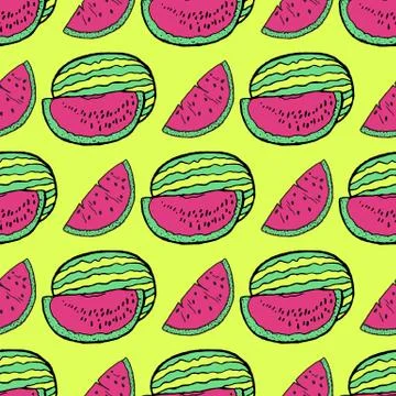 Seamless background with watermelon slices. Stock Illustration