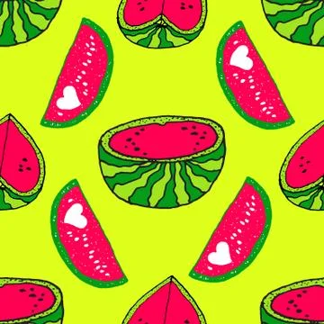 Seamless background with watermelon slices. Stock Illustration