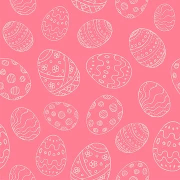 Seamless background with white contour Easter eggs on a pink background Illustrazione stock