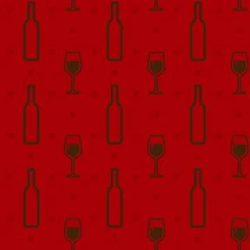 Seamless background with wine bottles and wineglasses Stock Illustration