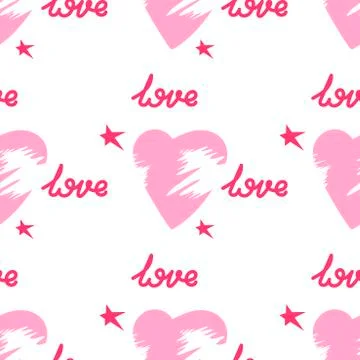 Seamless background with the word love. Words and hearts on a white background イラスト素材