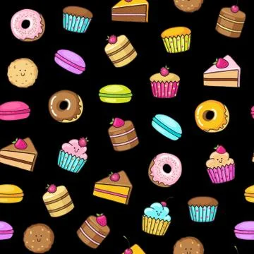 Seamless backgroundon a white background of sweet and dessert doodle, cake, s Stock Illustration