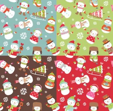 Seamless backgrounds with snowman. Stock Illustration