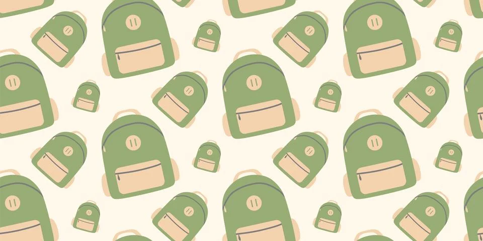 Seamless Backpack pattern. Vector Flat Illustration. Travel, nikes, trips tou Stock Illustration