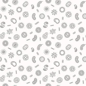 Seamless bacteria pattern. Vector microbiology illustration Stock Illustration