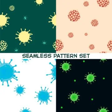 Seamless bacterium virus pattern. Vector illustration, cartoon style. Set Stock Illustration