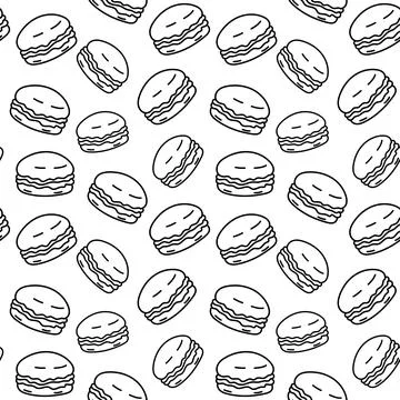 Seamless bakery macaron pattern line art design 스톡 일러스트