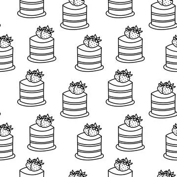 Seamless bakery pattern with layered cakes and strawberries Stock Illustration