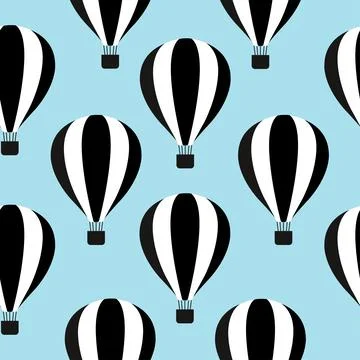 Seamless balloon pattern. Black and white illustration on a blue background Stock Illustration