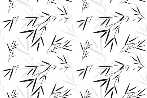 Seamless bamboo leaf pattern background, Vector bamboo forest with branch, Ha Stock Illustration
