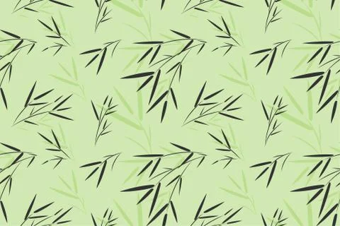 Seamless bamboo leaf pattern background, Vector bamboo forest with branch, Ha Stock Illustration
