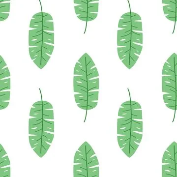 Seamless banana leaf pattern in flat tropical style. Excellent for summer-themed Stock Illustration