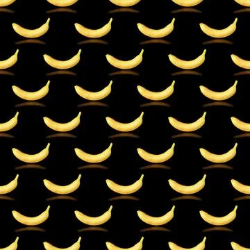 Seamless banana pattern with reflection on a black background 스톡 사진