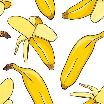 Seamless banana pattern on white background. Illustrazione stock