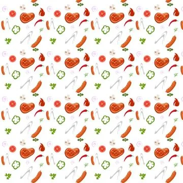 Seamless barbeque pattern in with meat Stock Illustration