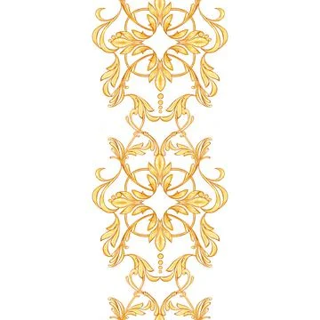 Seamless baroque border pattern with golden scrolls Stock Illustration