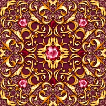 Seamless baroque pattern with decorative golden scrolls 스톡 일러스트