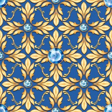Seamless baroque pattern with gems Stock Illustration