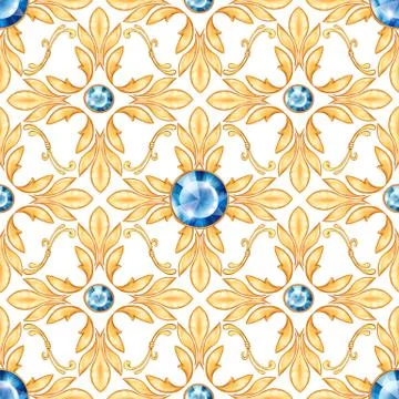 Seamless baroque pattern with gems Stock Illustration