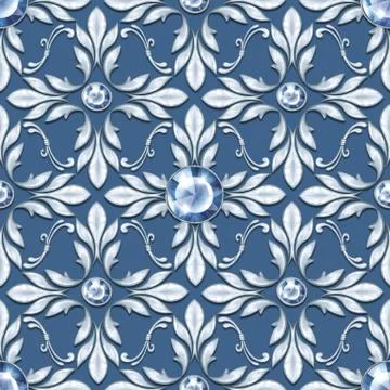 Seamless baroque pattern with gems Illustrazione stock