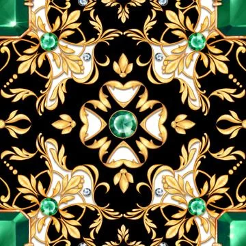 Seamless baroque pattern with gems Stock Illustration
