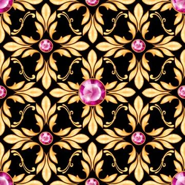Seamless baroque pattern with gems Stock Illustration
