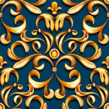 Seamless baroque pattern with golden scrolls Stock Illustration