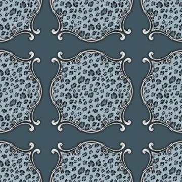 Seamless baroque pattern with leopard spots Illustrazione stock