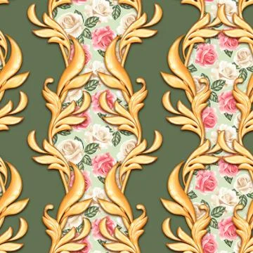 Seamless baroque pattern with roses Stock-Illustration