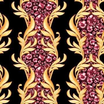 Seamless baroque pattern with ruby Illustrazione stock