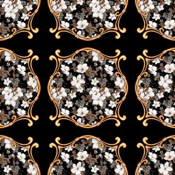 Seamless baroque pattern with white flowers Stock-Illustration