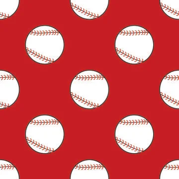 Seamless baseball pattern with red backdrop. endless sports illustration Stock Illustration
