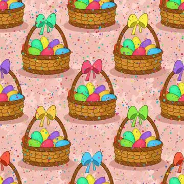 Seamless, Basket with Easter Eggs Stock Illustration