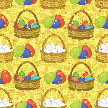 Seamless, Basket with Easter Eggs Stock Illustration