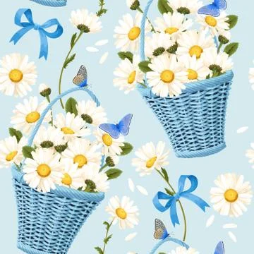 Seamless baskets of camomiles Stock Illustration