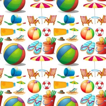 Seamless beach objects and toys Illustrazione stock